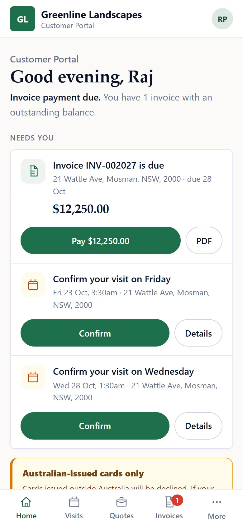 Customer portal on a phone